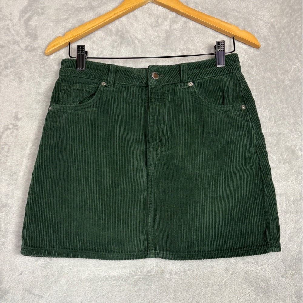 Topshop Green Corduroy A-Line Mini Skirt 6 Holiday Party Christmas Casual Y2K
